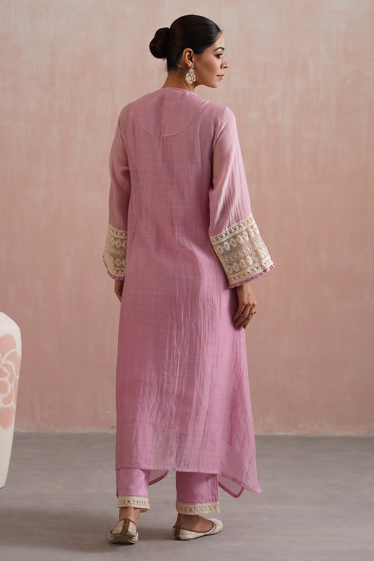 Lilac Lace Work A-Line Kurta Set