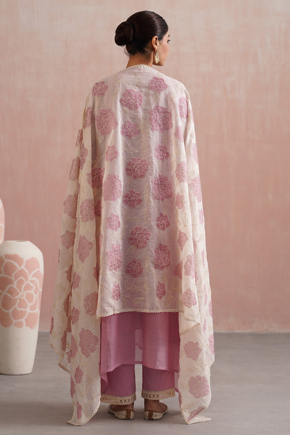 Lilac Lace Work A-Line Kurta Set