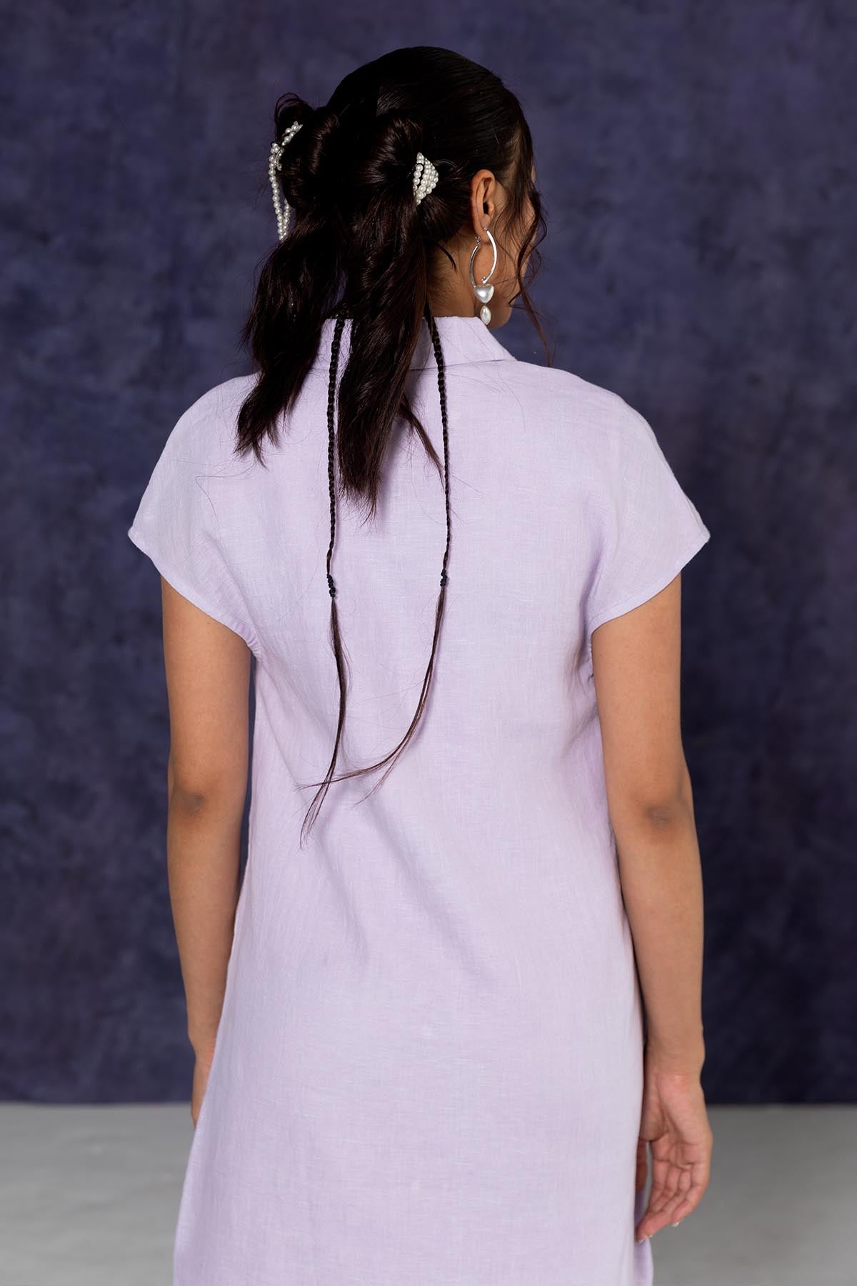 Lilac Linen Collar Midi Dress