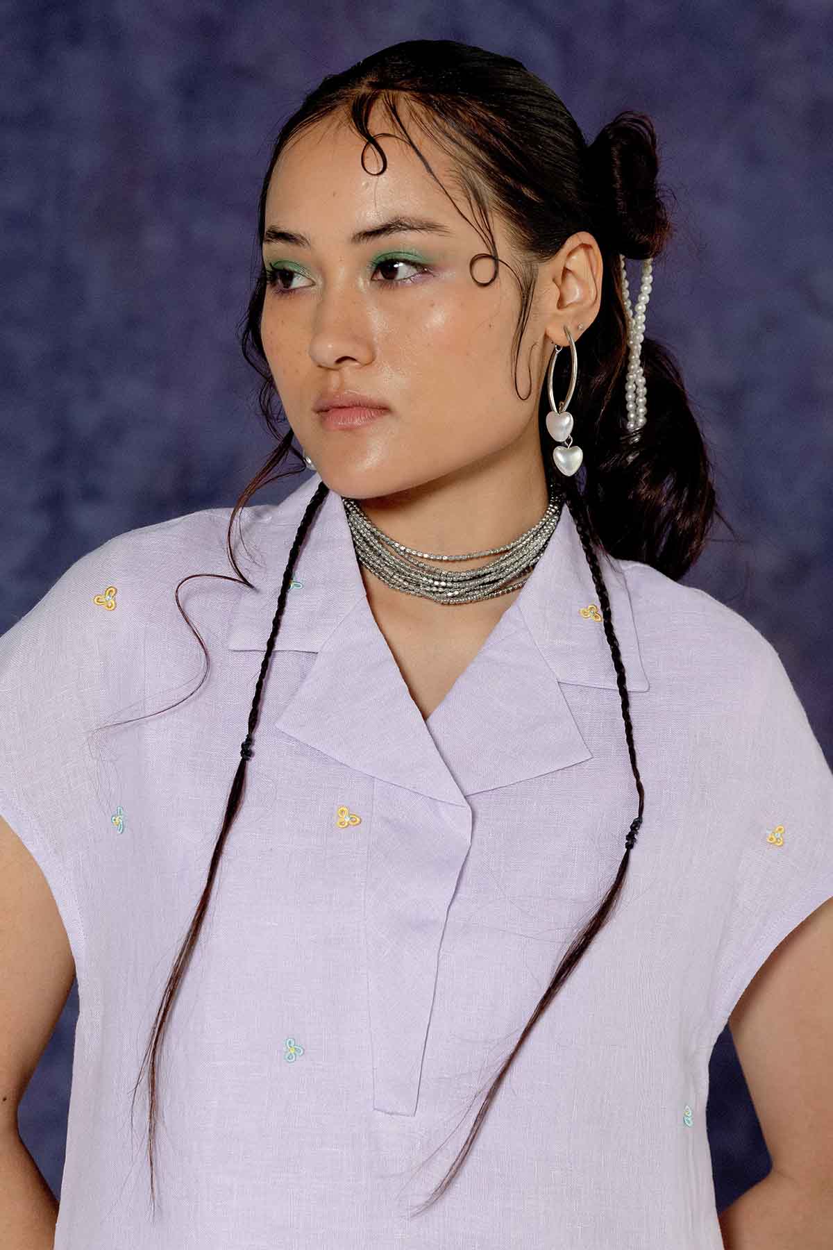 Lilac Linen Collar Midi Dress