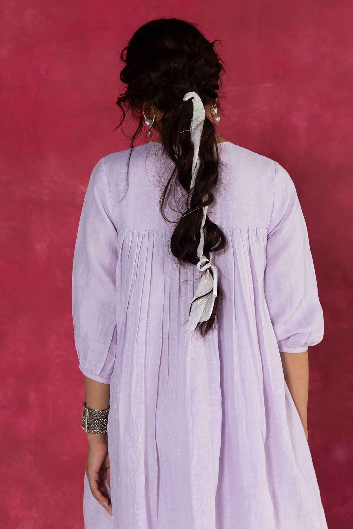 Lilac Linen Embroidered Dress
