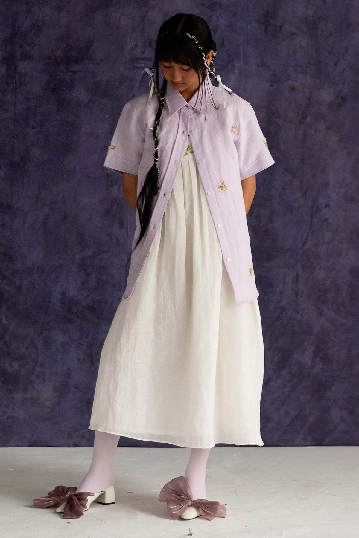 Lilac Linen Embroidered Shirt