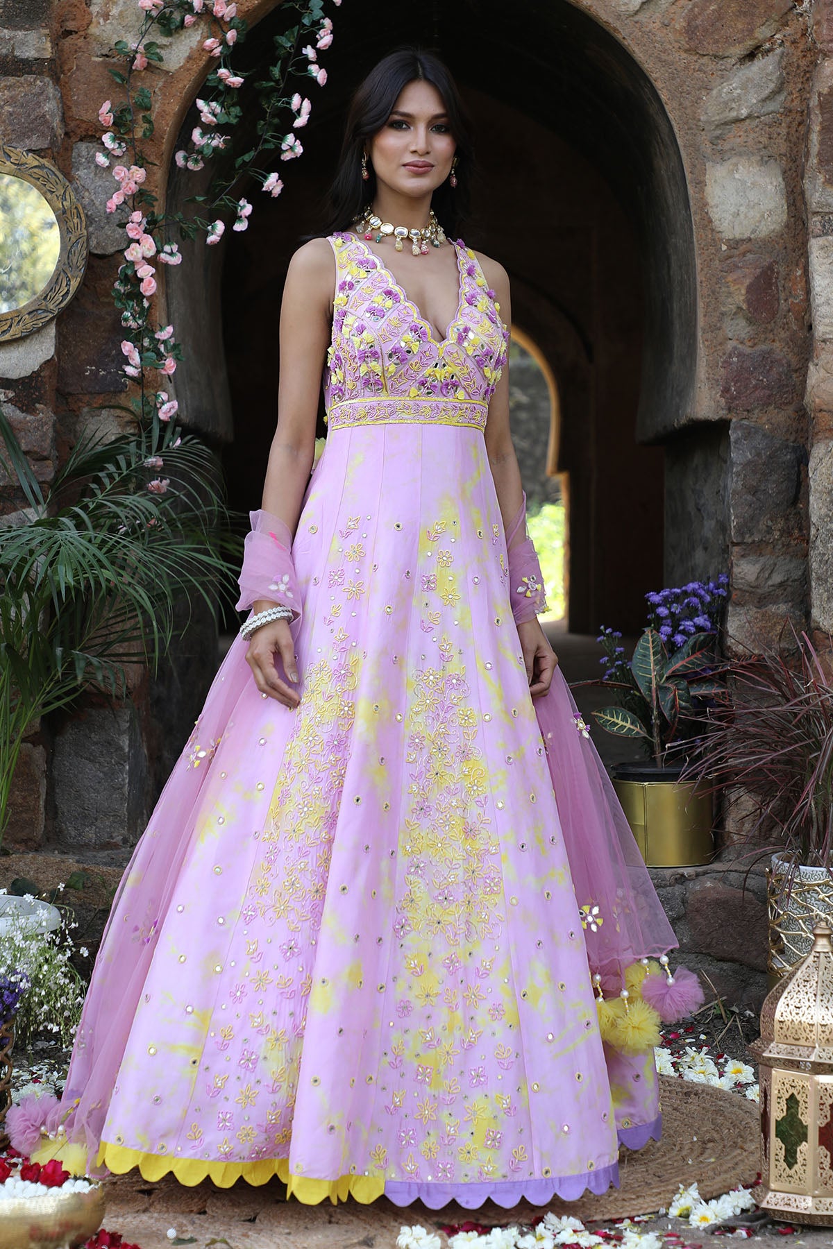 Lilac Mirror Work Anarkali Set