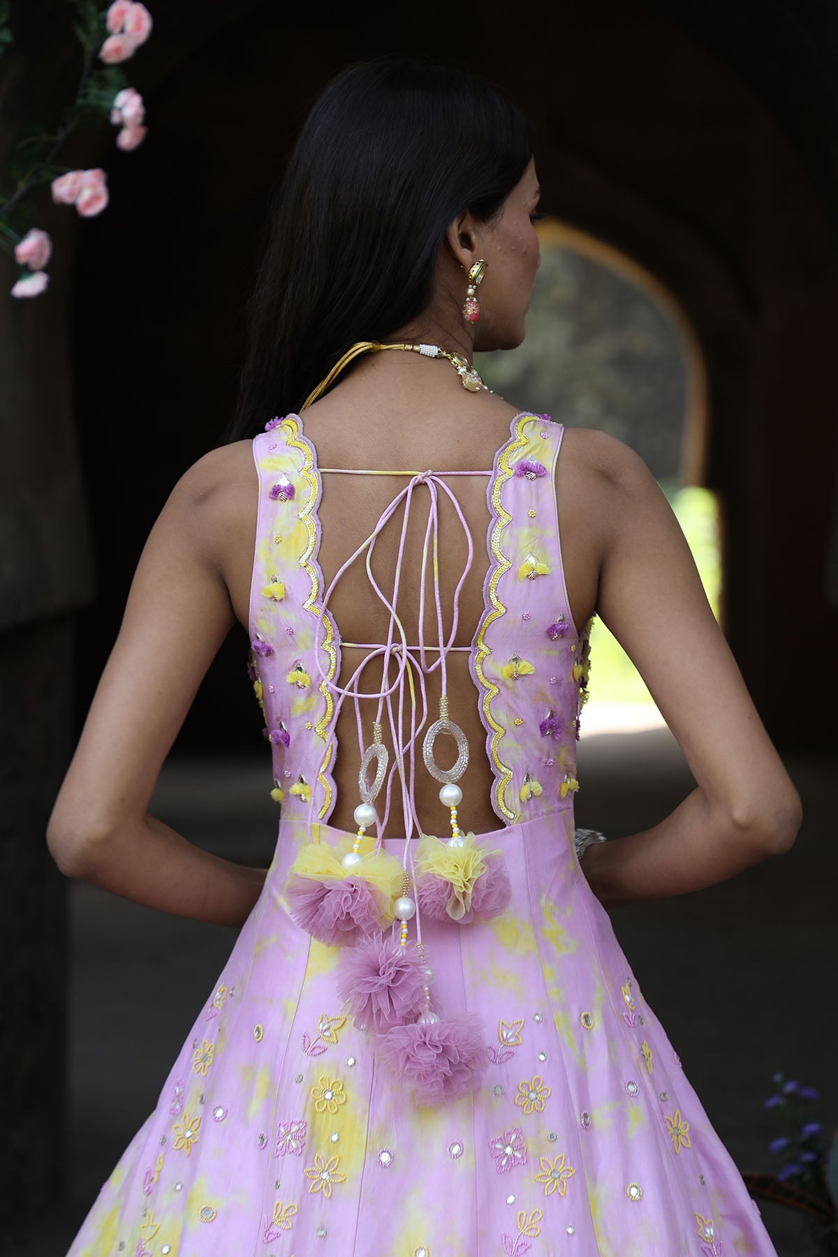 Lilac Mirror Work Anarkali Set