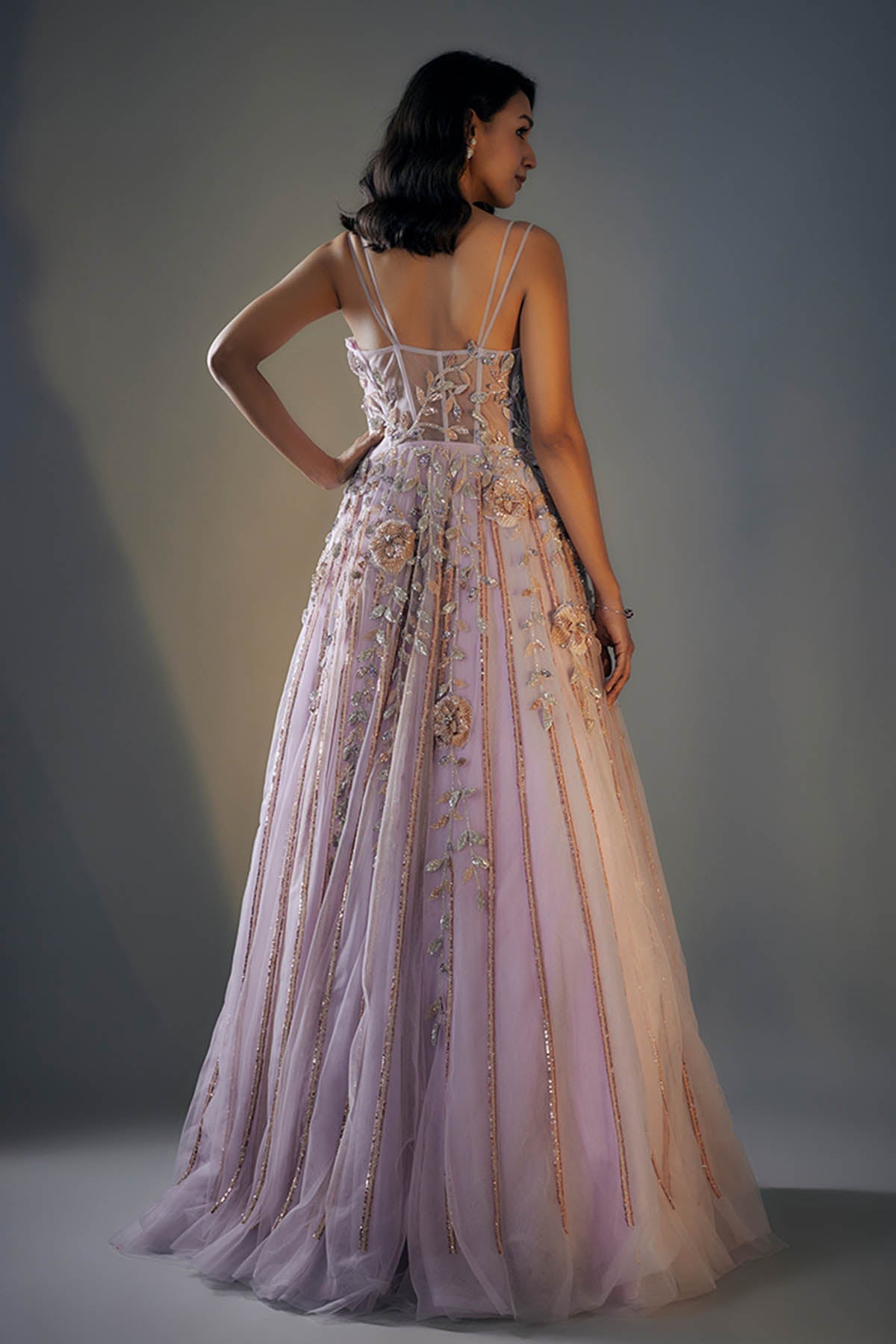 Lilac Net 3D Embroidered Gown