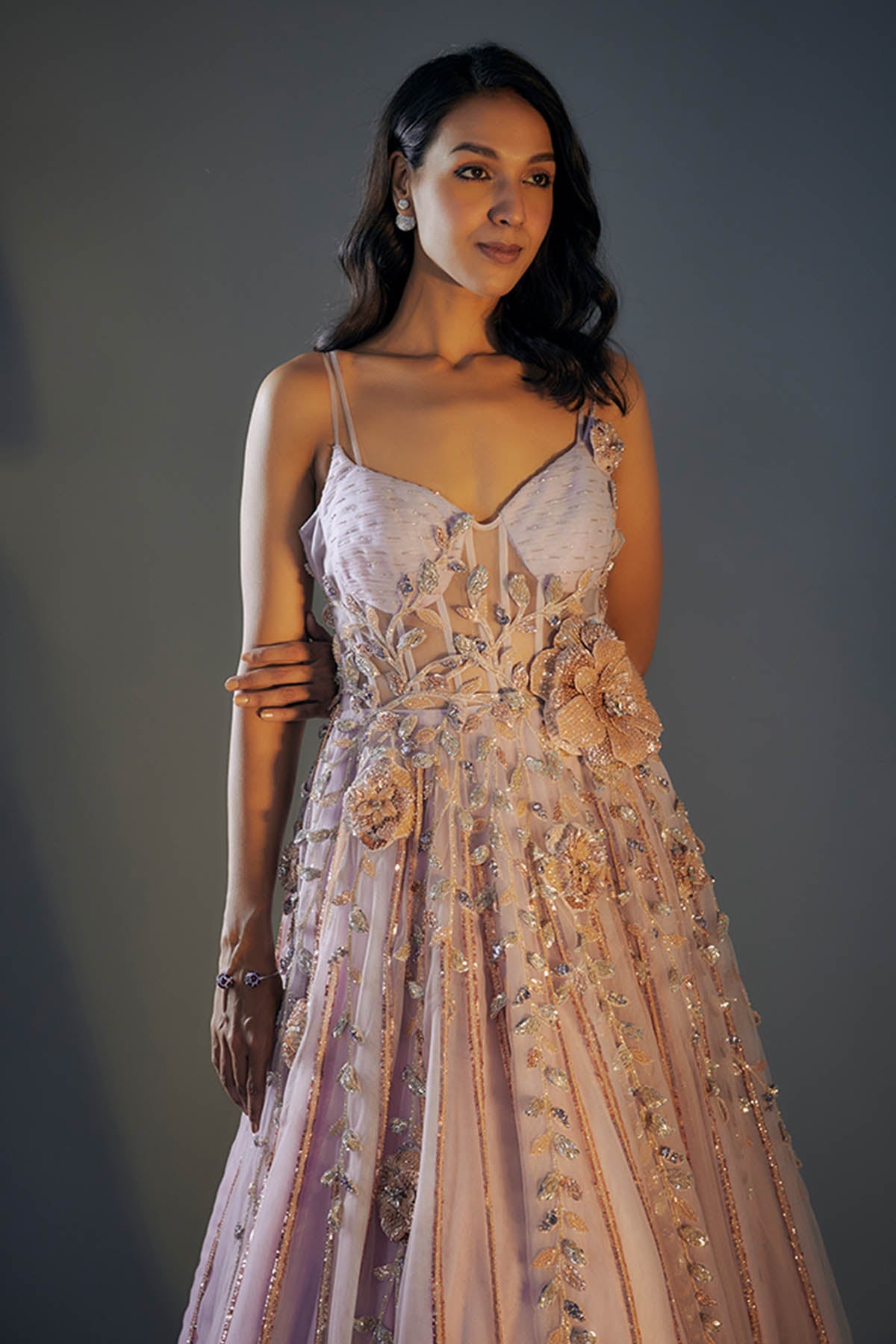 Lilac Net 3D Embroidered Gown