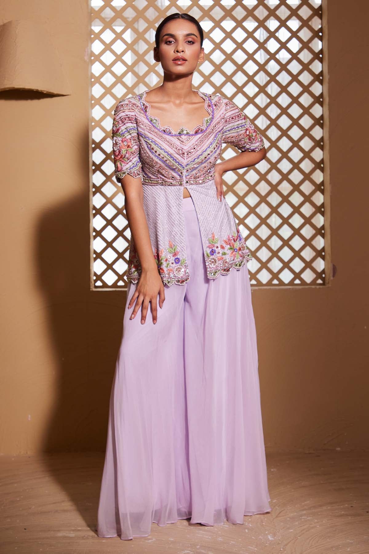 Muditaa By Urmila Lilac Organza Top & Sharara for women online at ScrollnShops