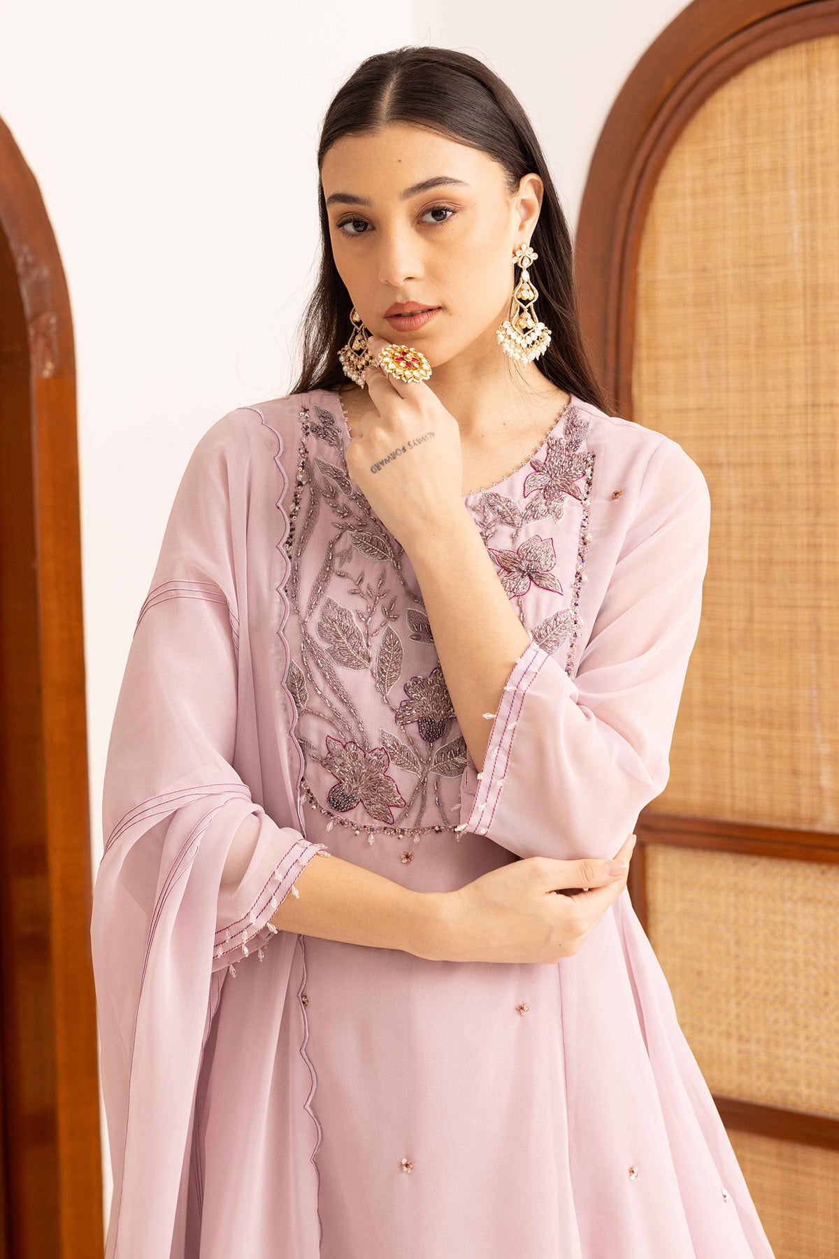 Lilac Pearl Work Sharara Set