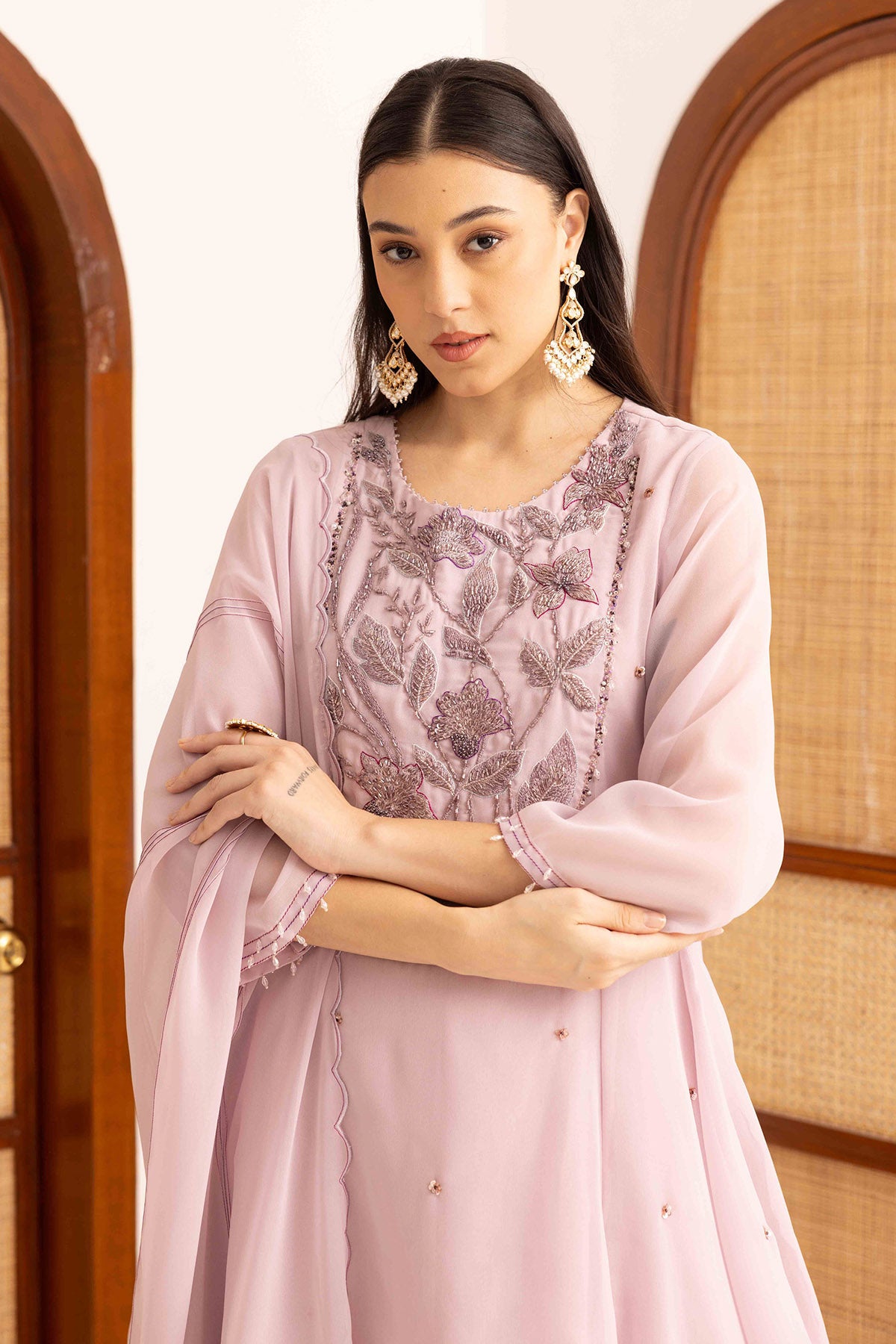 Lilac Pearl Work Sharara Set