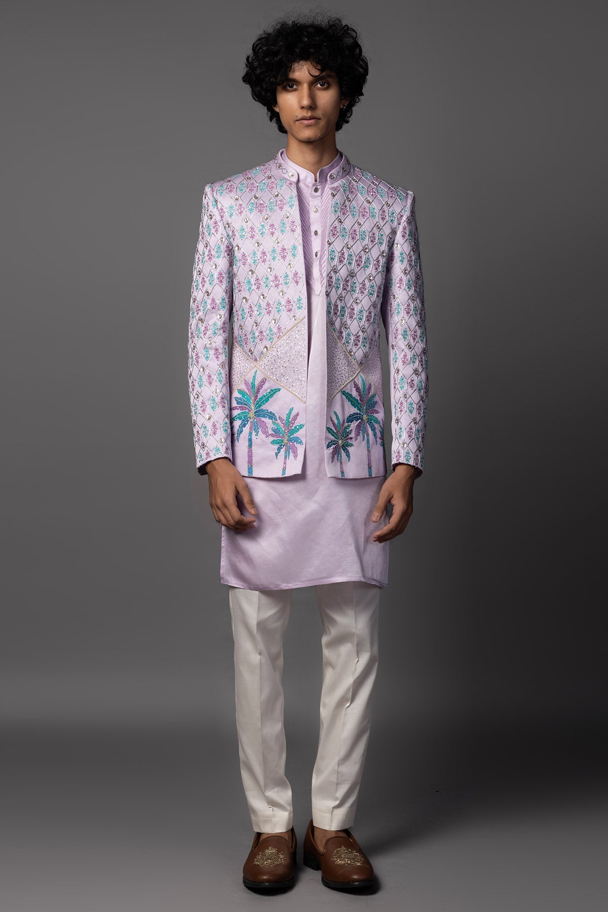 Buy Lilac Pintuck Detail Kurta Set for men by Paarsh Atelier online available at scrollnshops