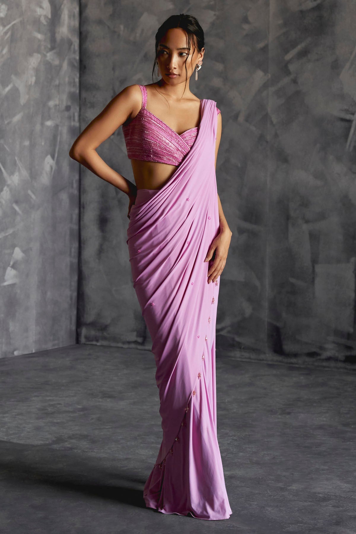 Manika Nanda Lilac Pre-Drape Saree & Blouse for women online at ScrollnShops