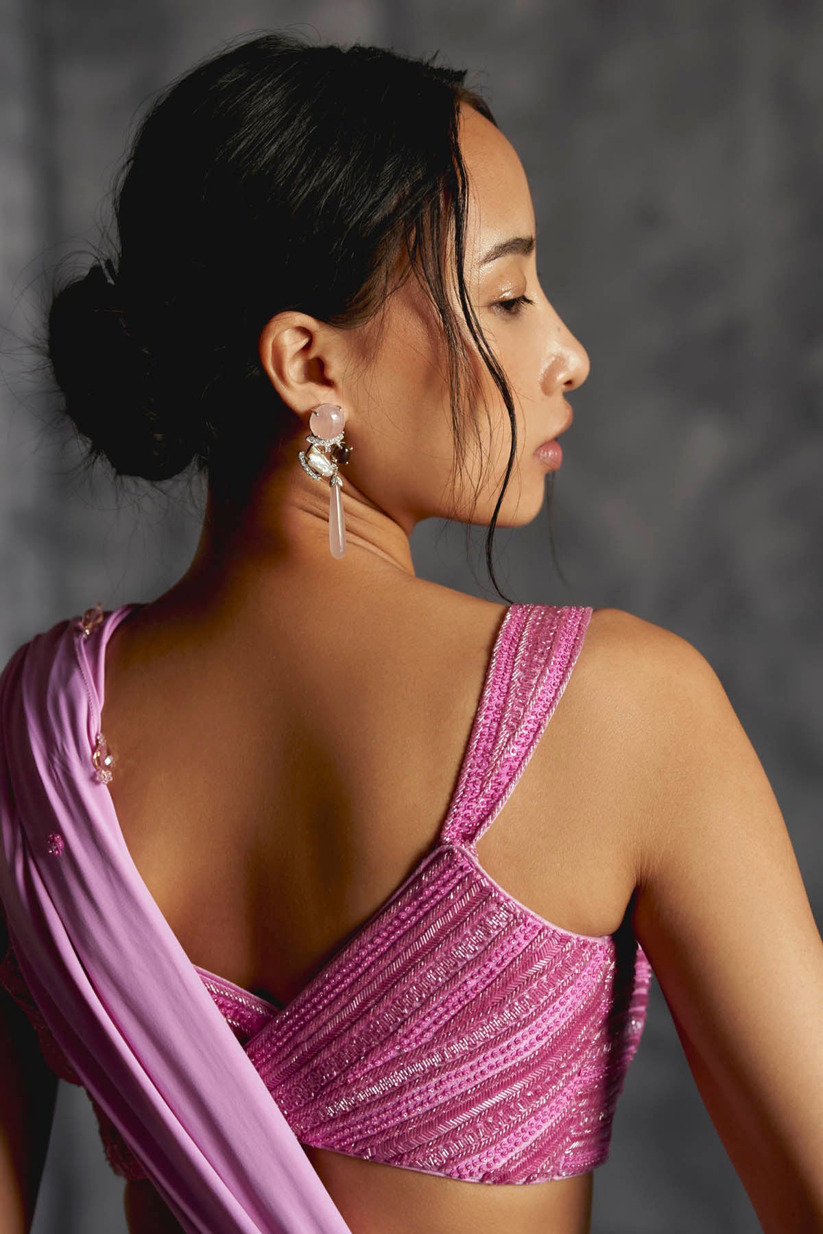 Lilac Lycra Pre-Drape Saree & Blouse