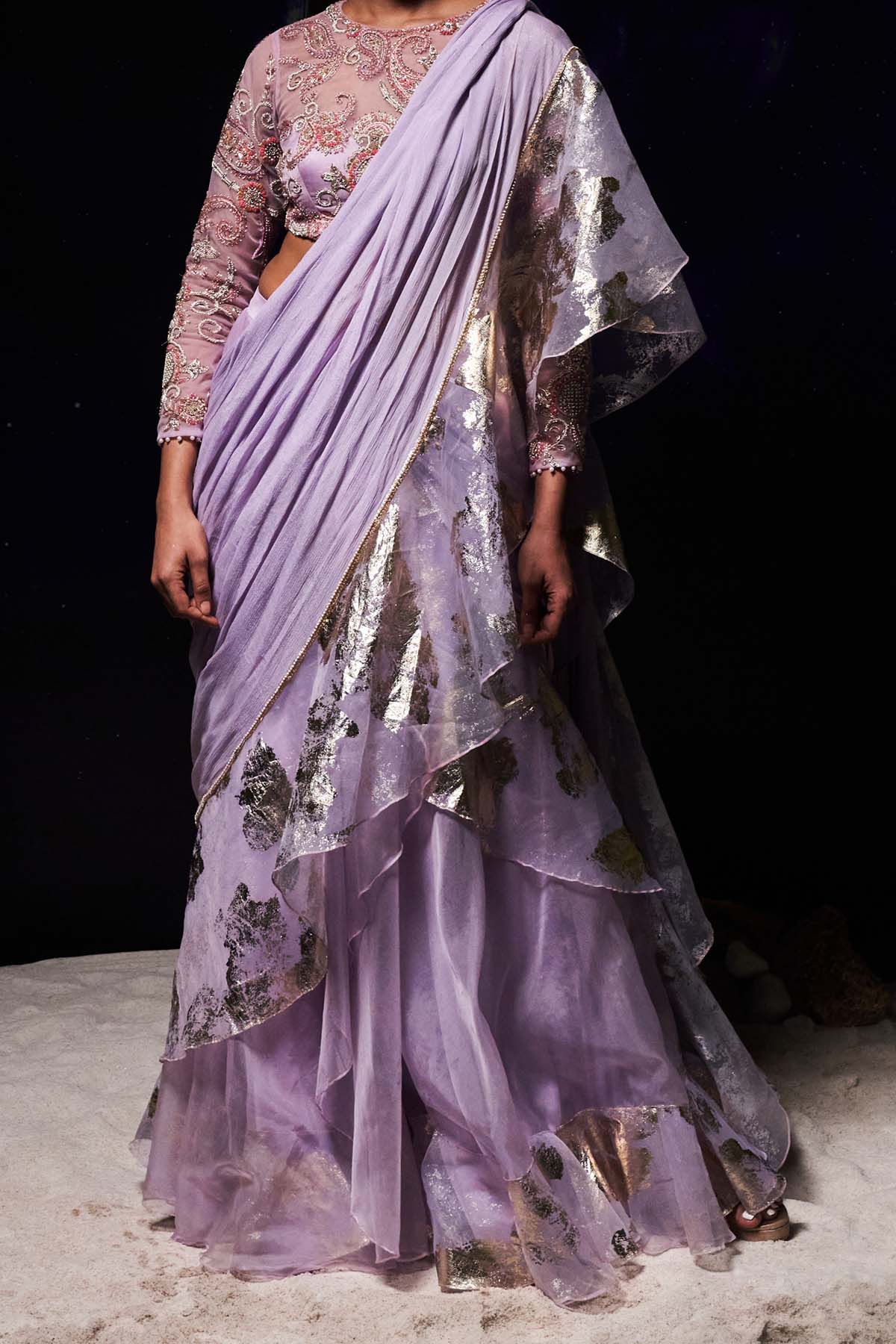 Seharre Lilac Pre Drape Saree & Blouse for women online at ScrollnShops