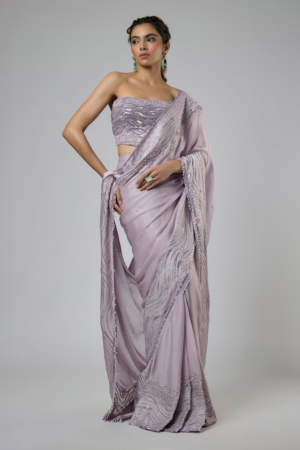 Lilac Prestitch Saree & Blouse