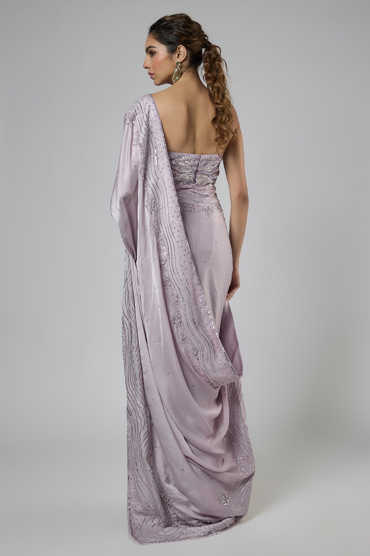 Lilac Prestitch Saree & Blouse