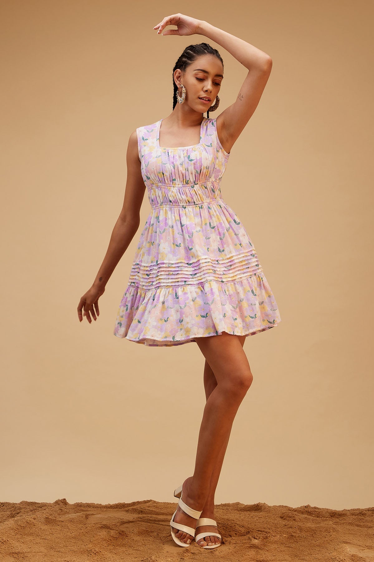 Buy Lilac Printed Mini Muslin Dress Online