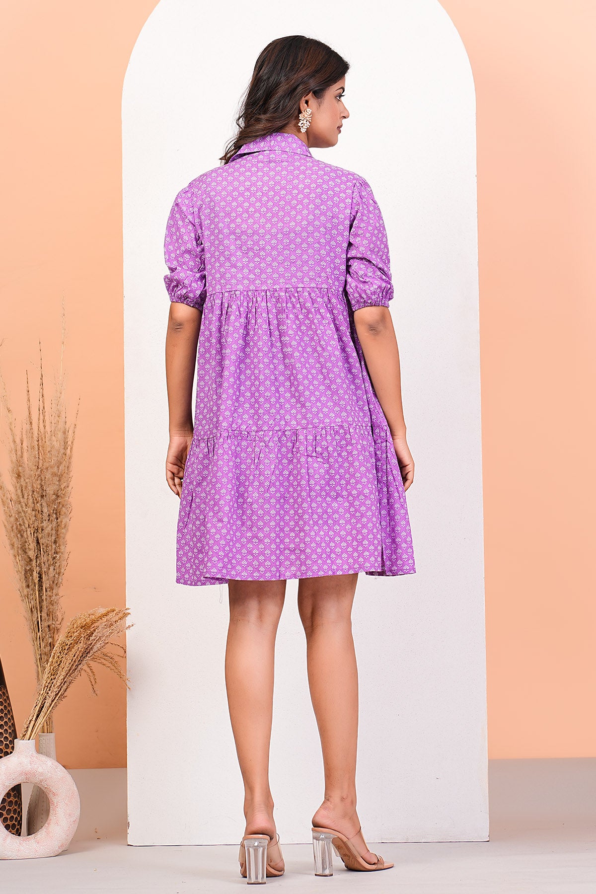 Lilac Printed Mini Shirt Dress