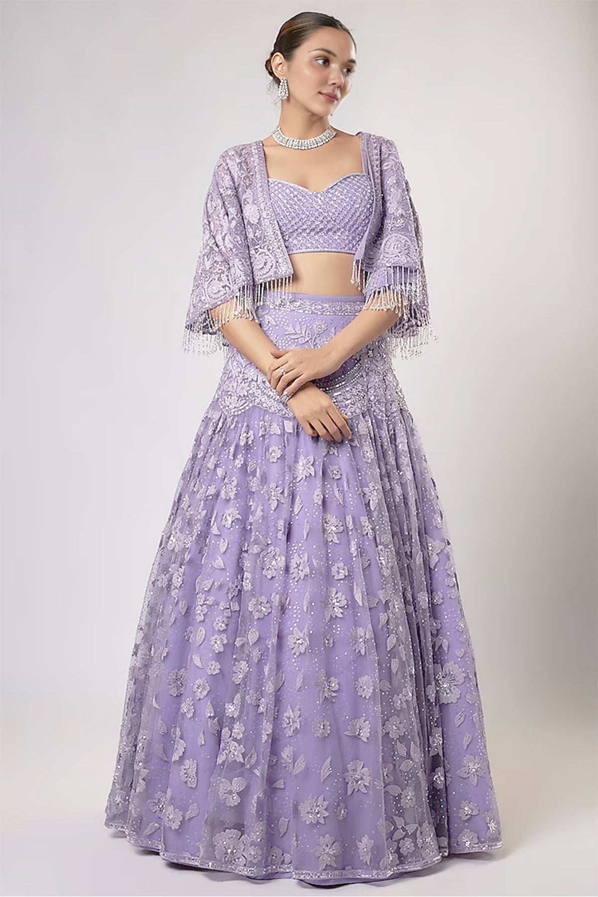 Buy Lilac Resham Jacket Lehenga Set by Shlok Design for women online at ScrollnShops