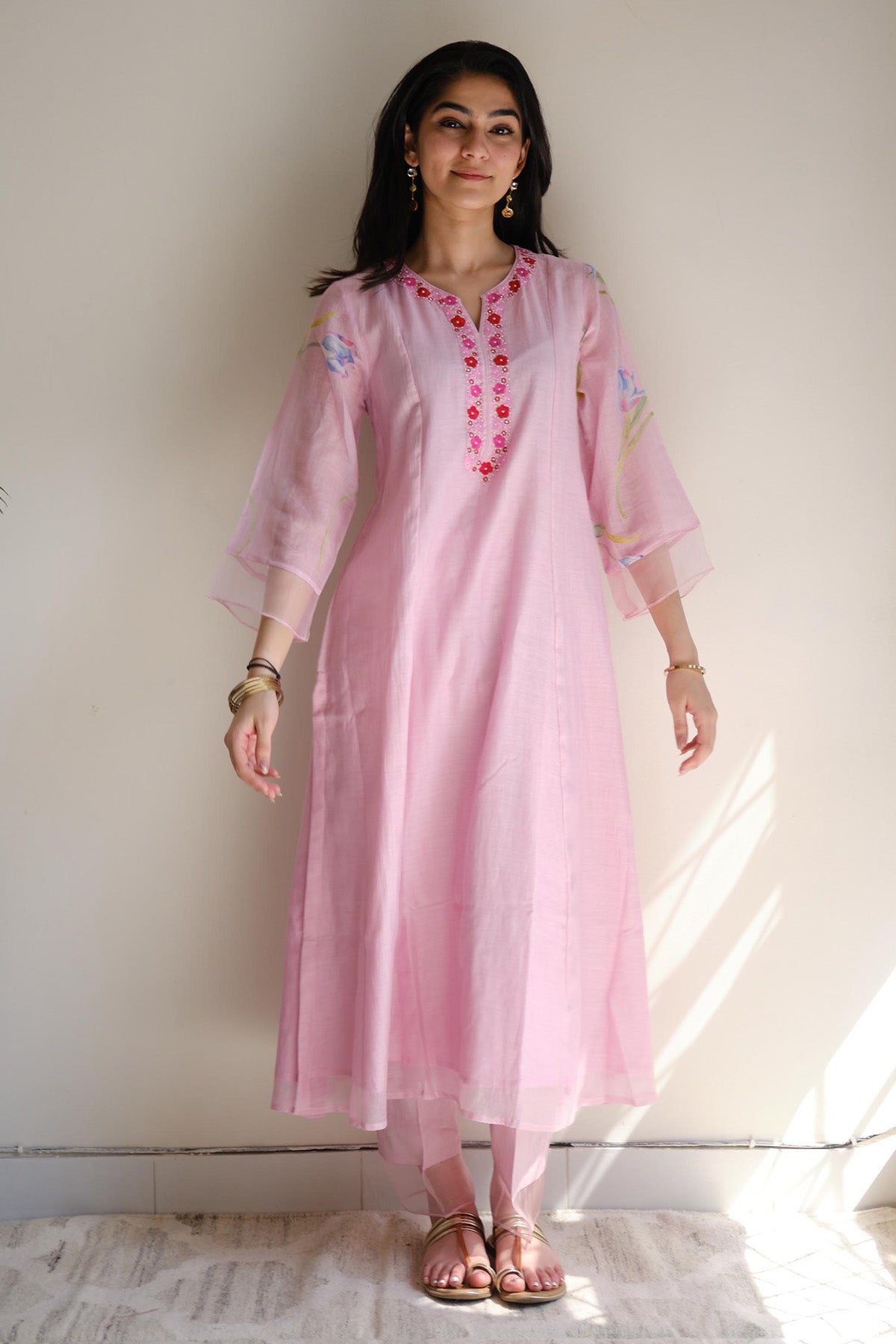 Lilac Resham Work Kurta Set
