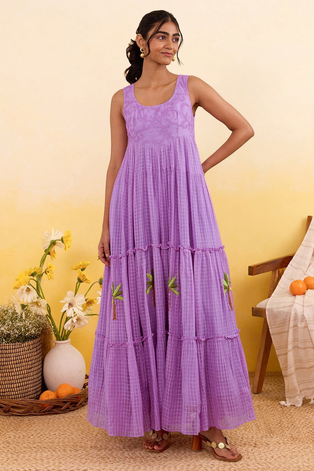 Buy Lilac Self Textured Maxi Dress for women by Taro India online available at scrollnshops
