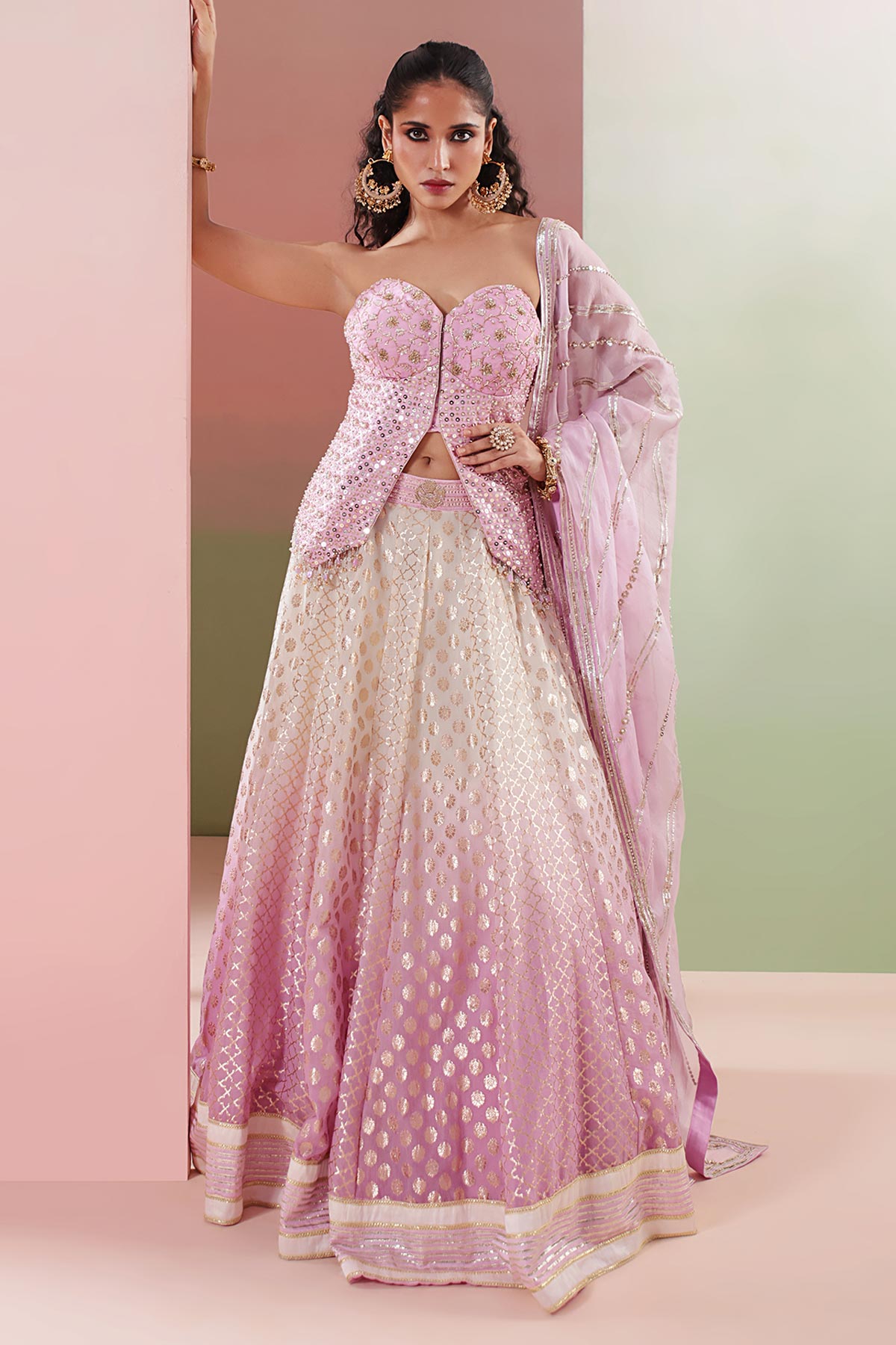 Lilac Sequin Thread Lehenga Set