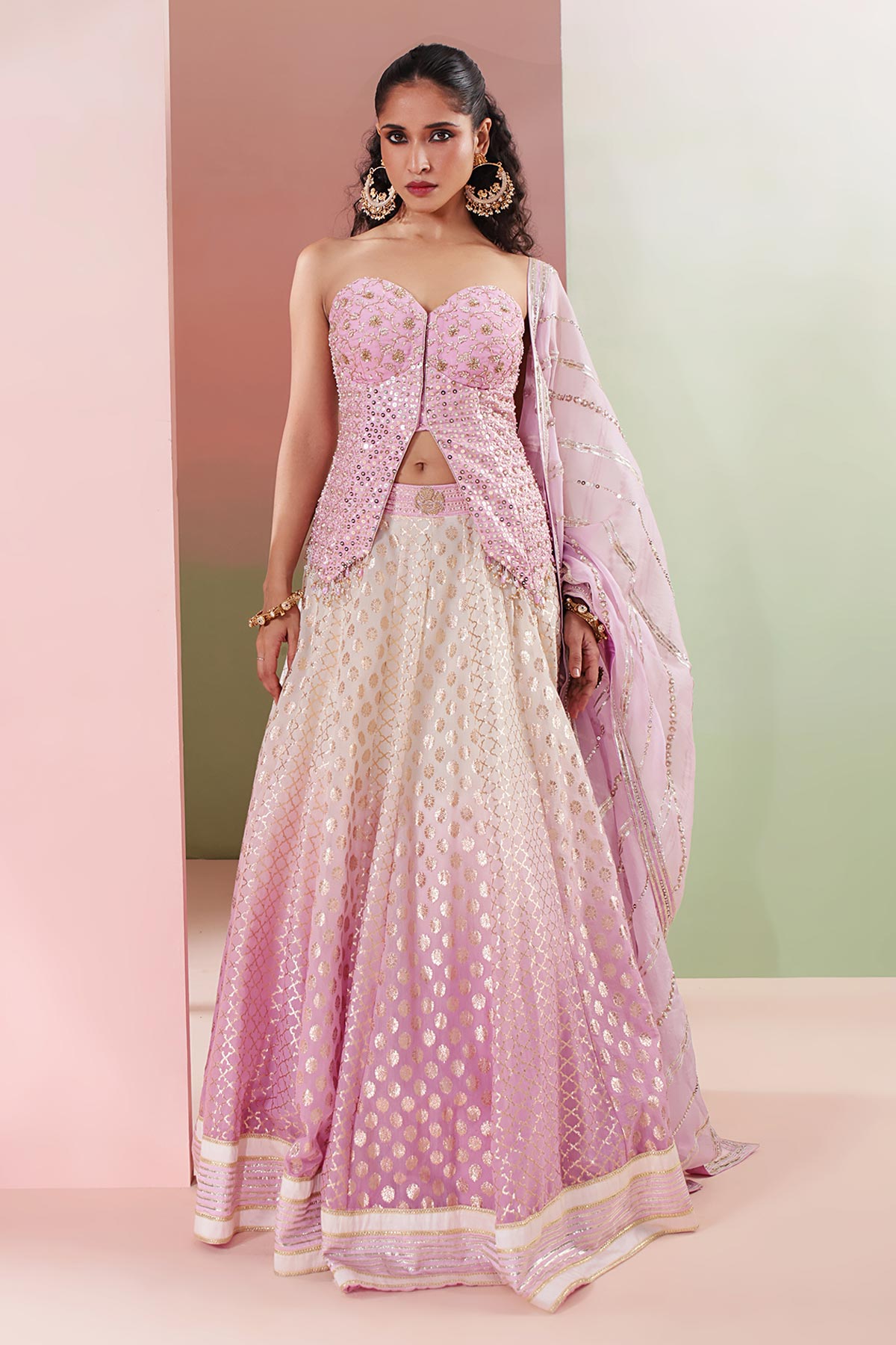 Buy Lilac Sequin Thread Lehenga Set Set for women by Priyanka Jain online available at scrollnshops
