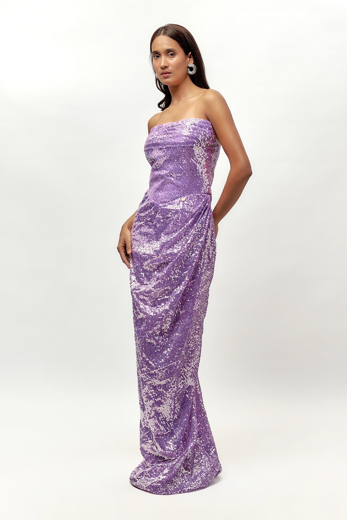 Lilac Sequins Embellished Gown