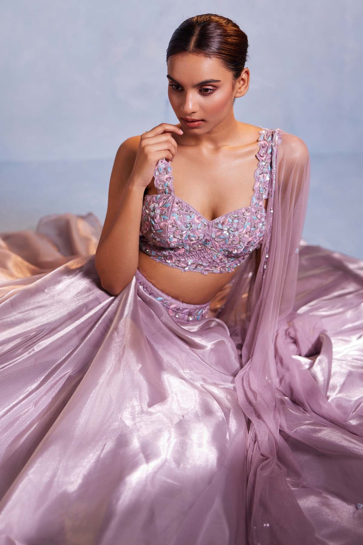Lilac Sequins Work Lehenga Set