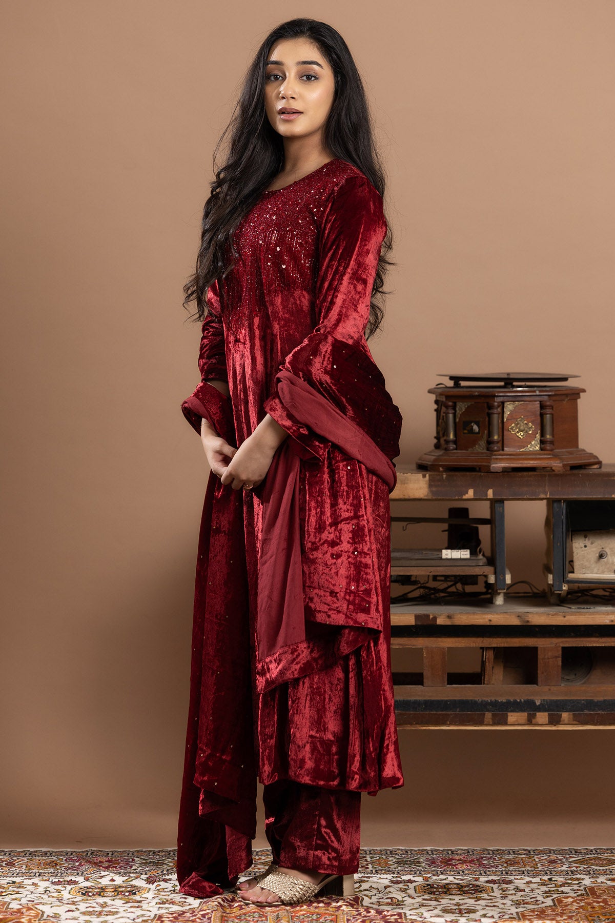 Lilac Sequins work Anarkali Set