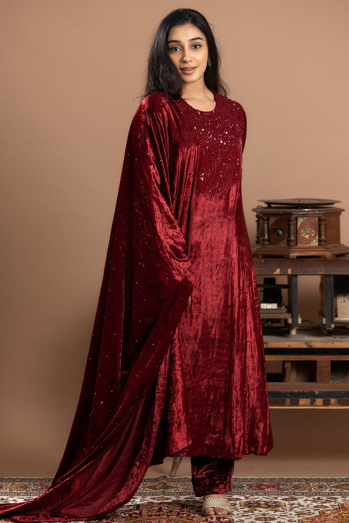 Lilac Sequins work Anarkali Set