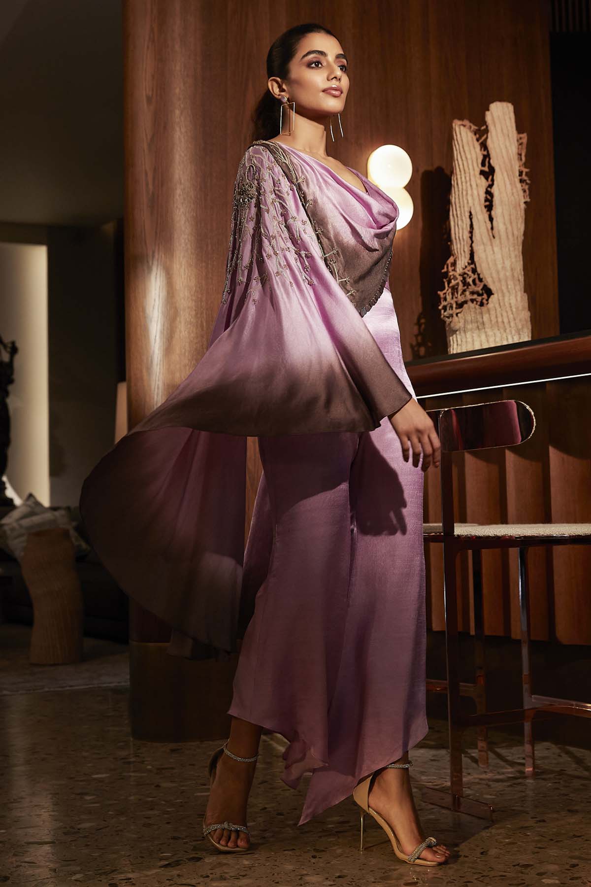 Lilac Silk Cowl Neck Jumpsuit