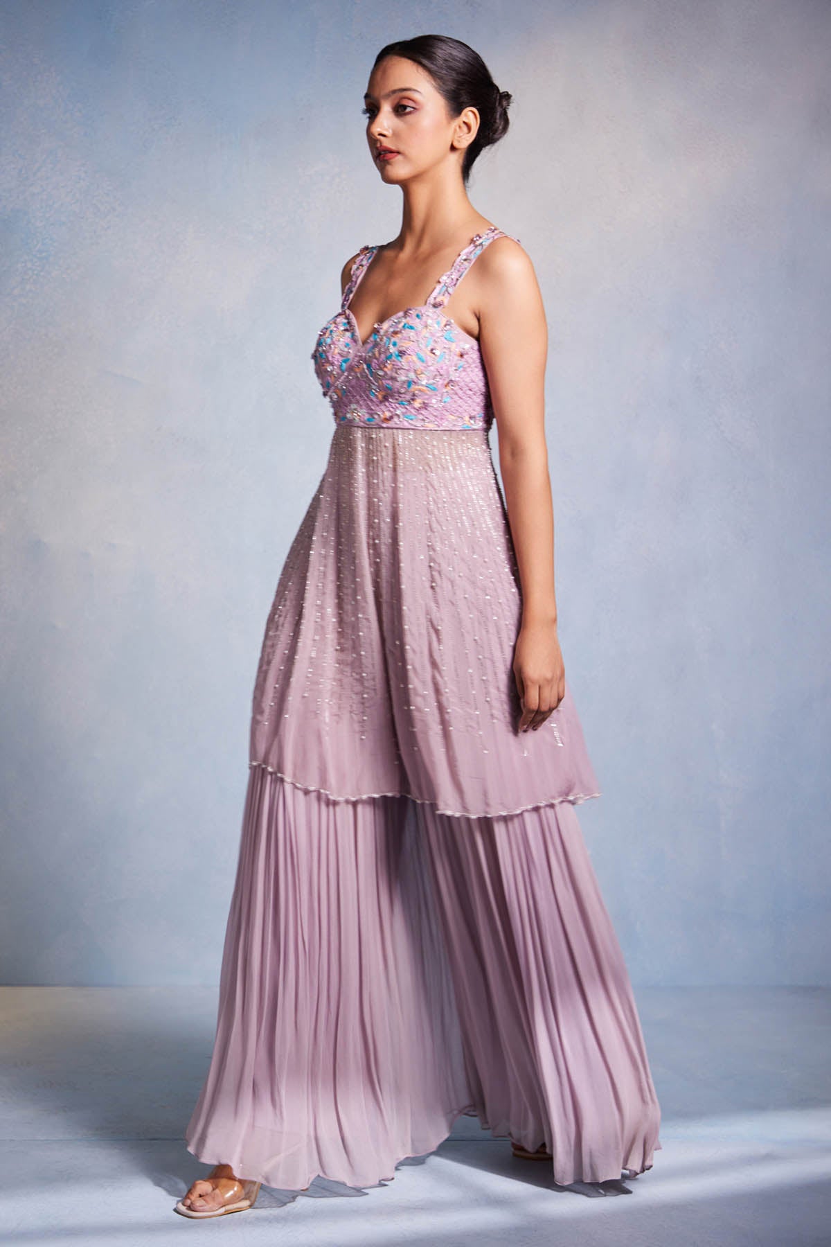 Lilac Sleeveless Sharara Set