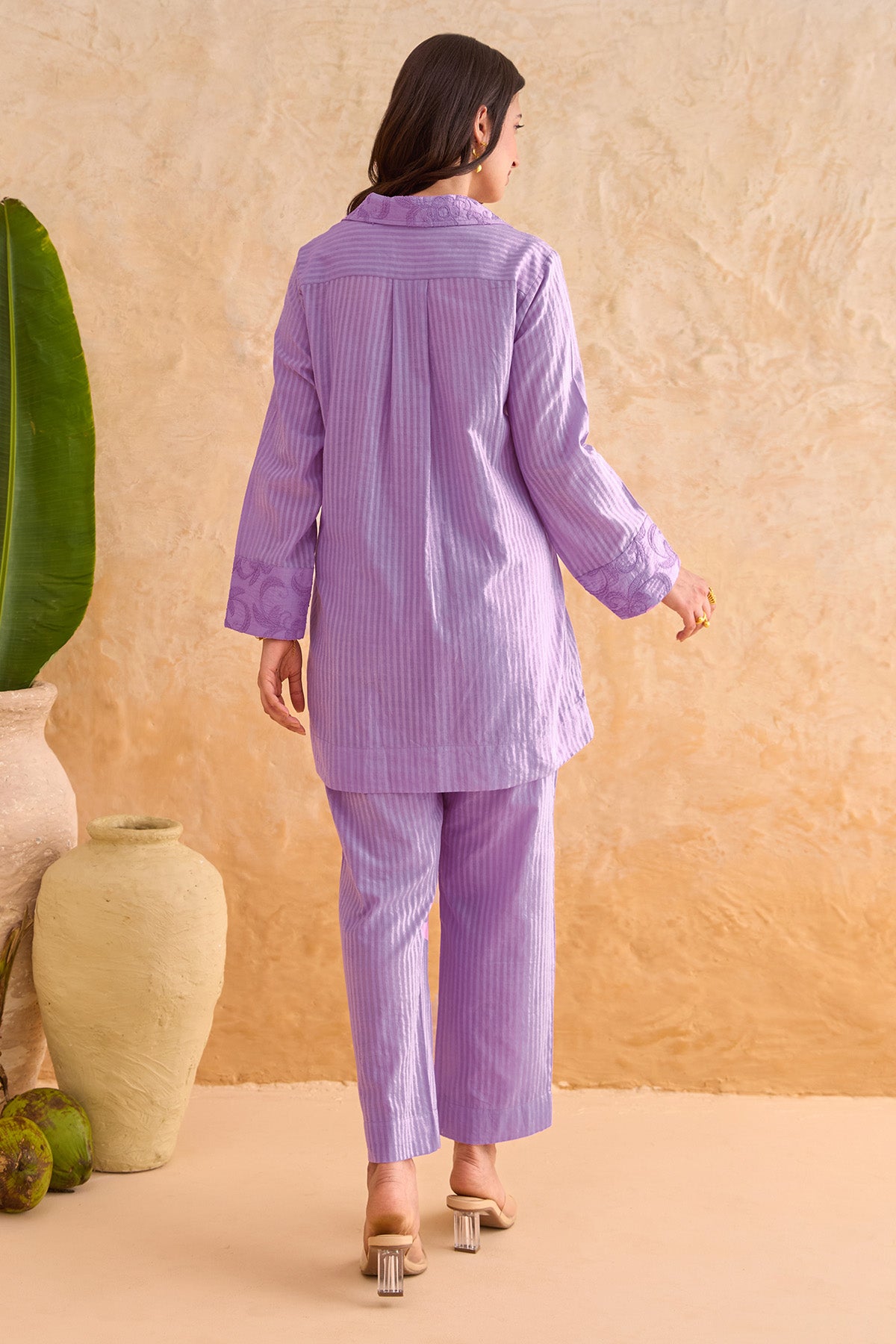 Lilac Texture Cotton Kurta Set