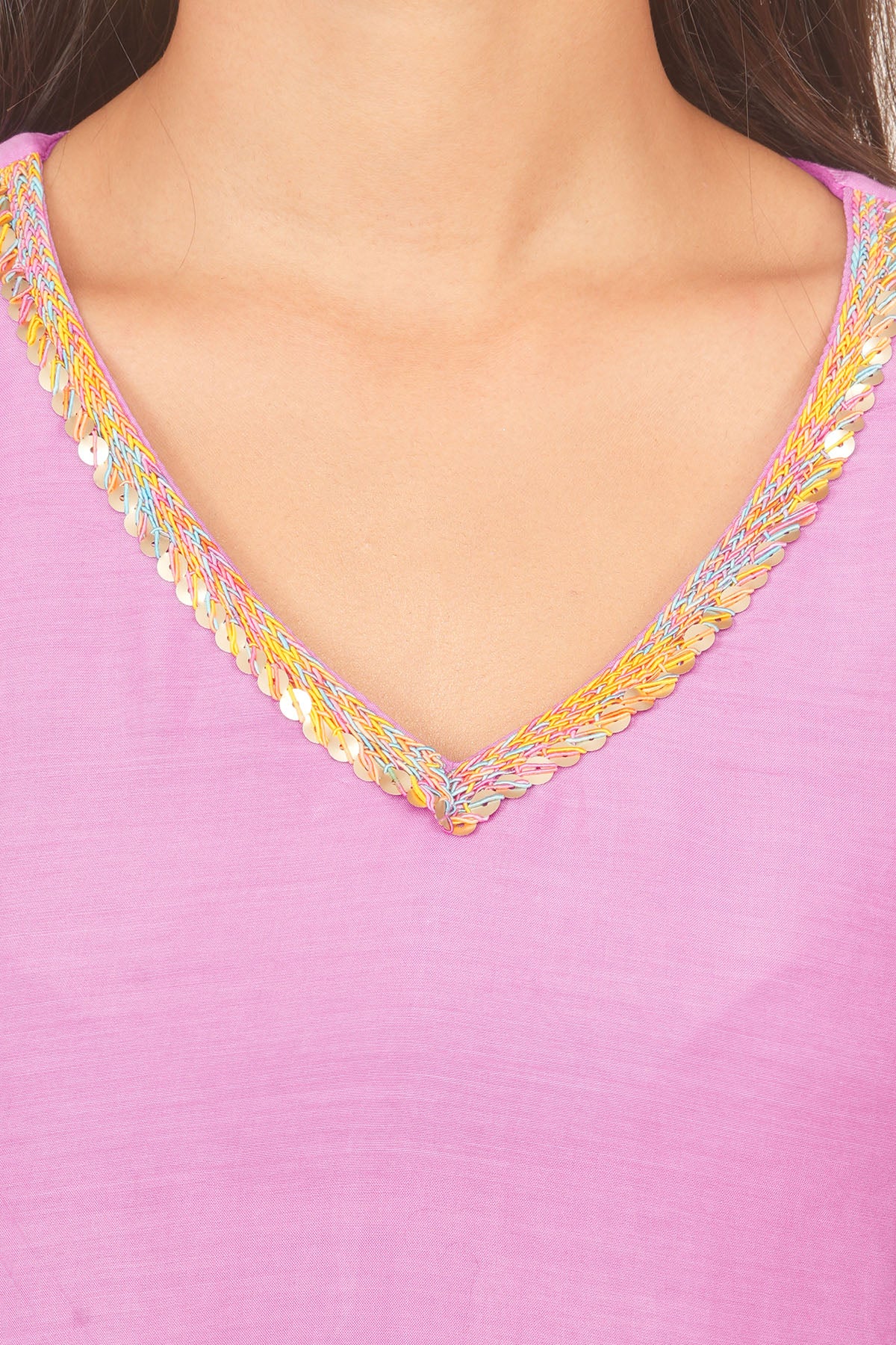 Lilac V-Neck Flared Kurta Set