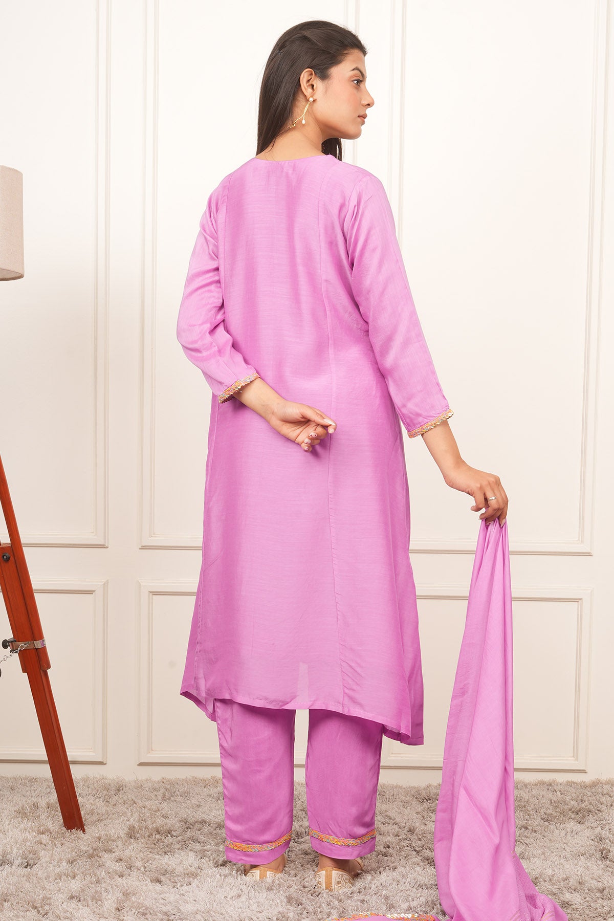Lilac V-Neck Flared Kurta Set