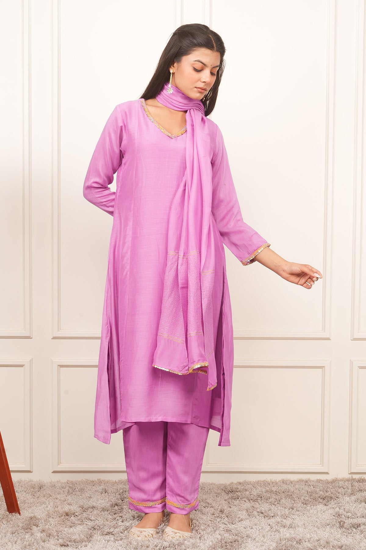 Buy Lilac V-Neck Flared Kurta Set by Eesha Gupta for women online at ScrollnShops