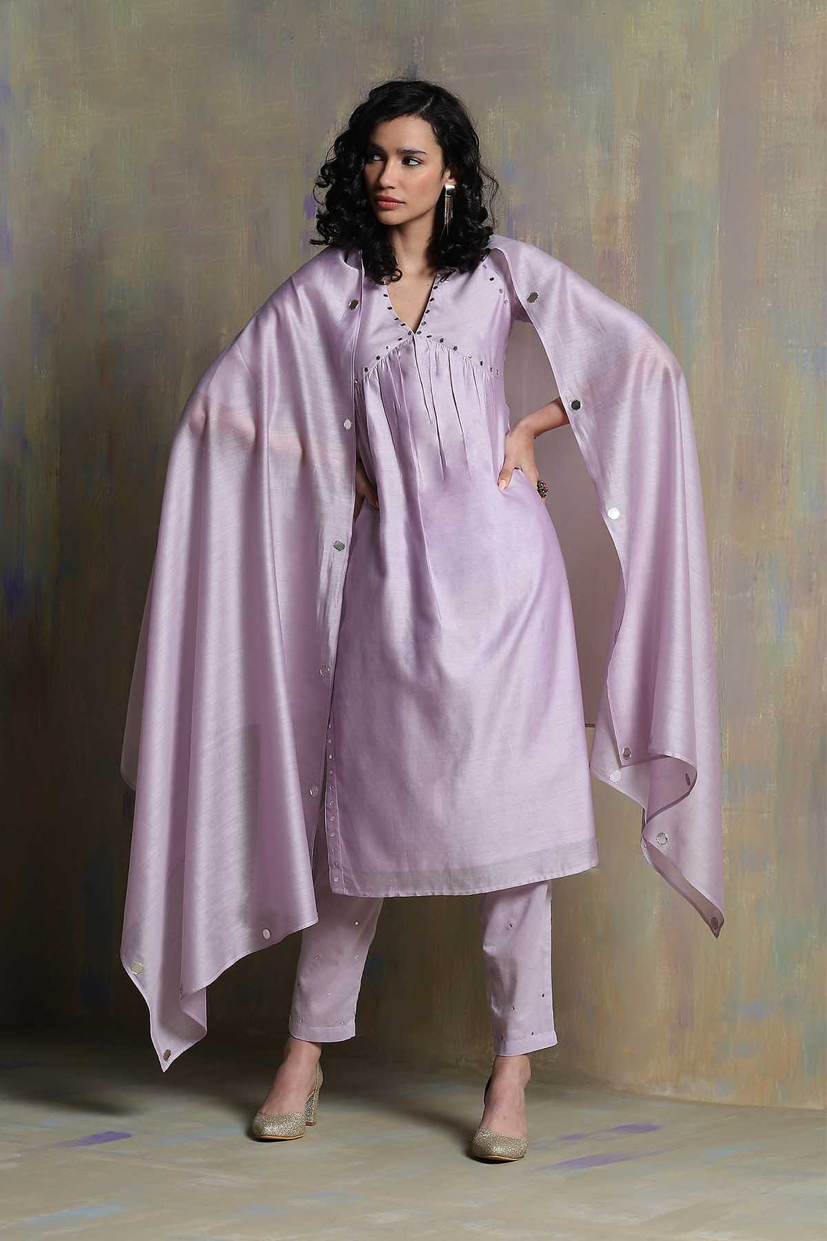 Buy Lilac V-Neck Mirror Kurta Set Online
