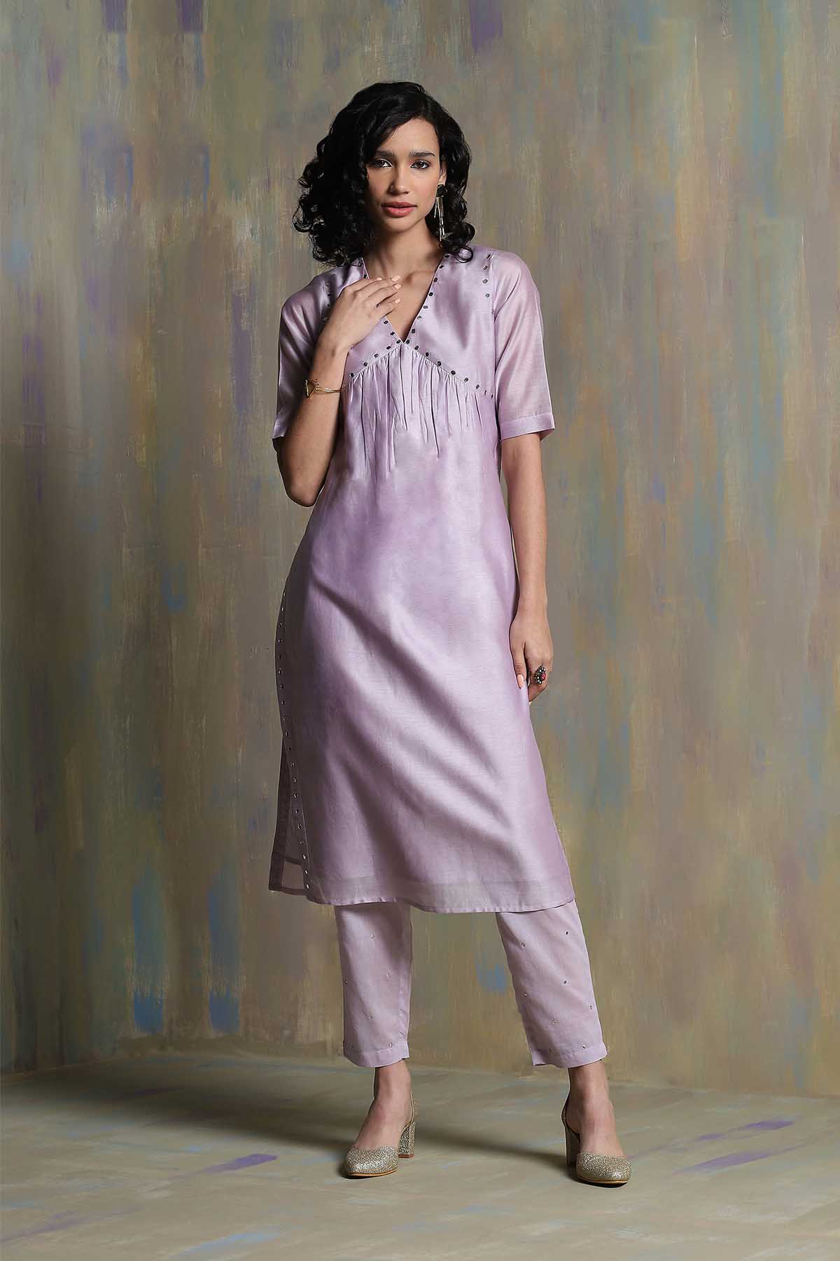 Lilac V-Neck Mirror Kurta Set