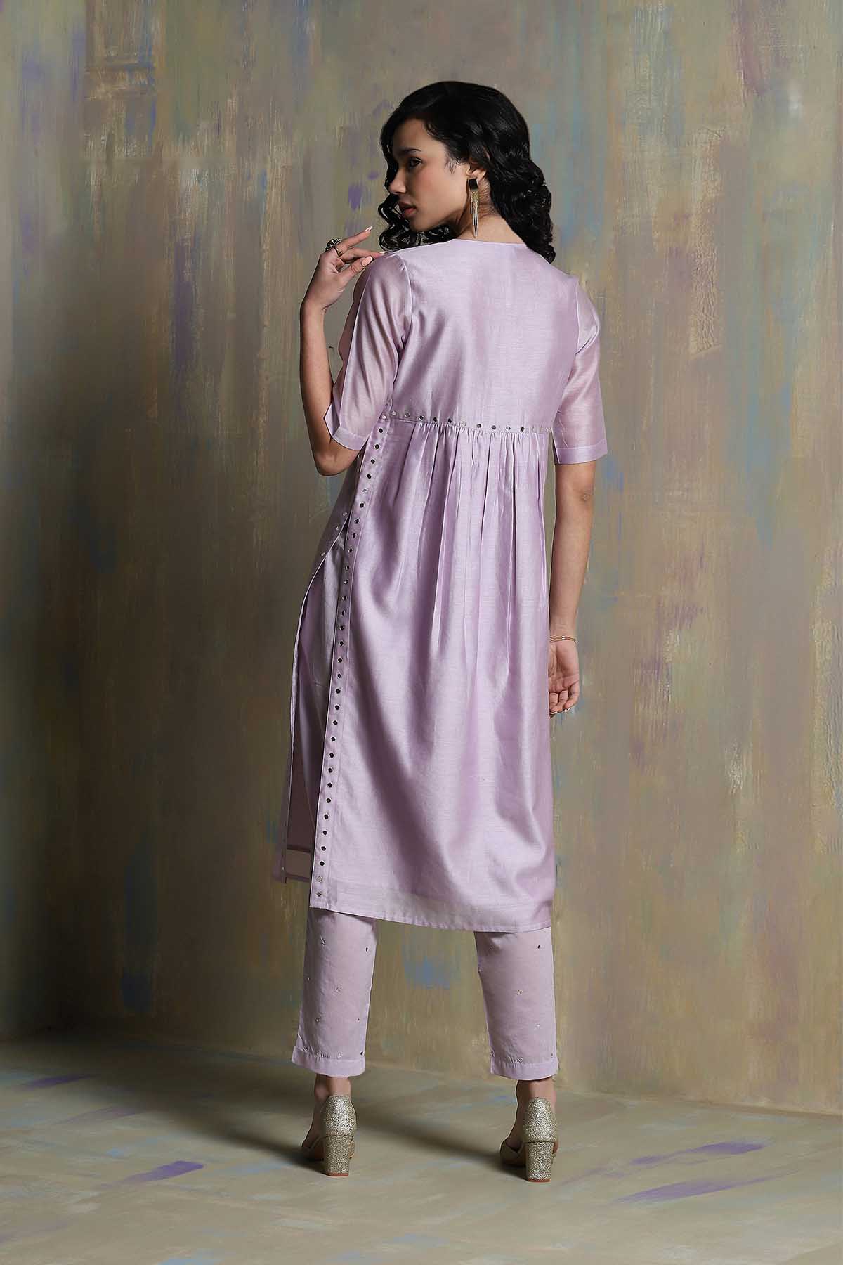 Lilac V-Neck Mirror Kurta Set