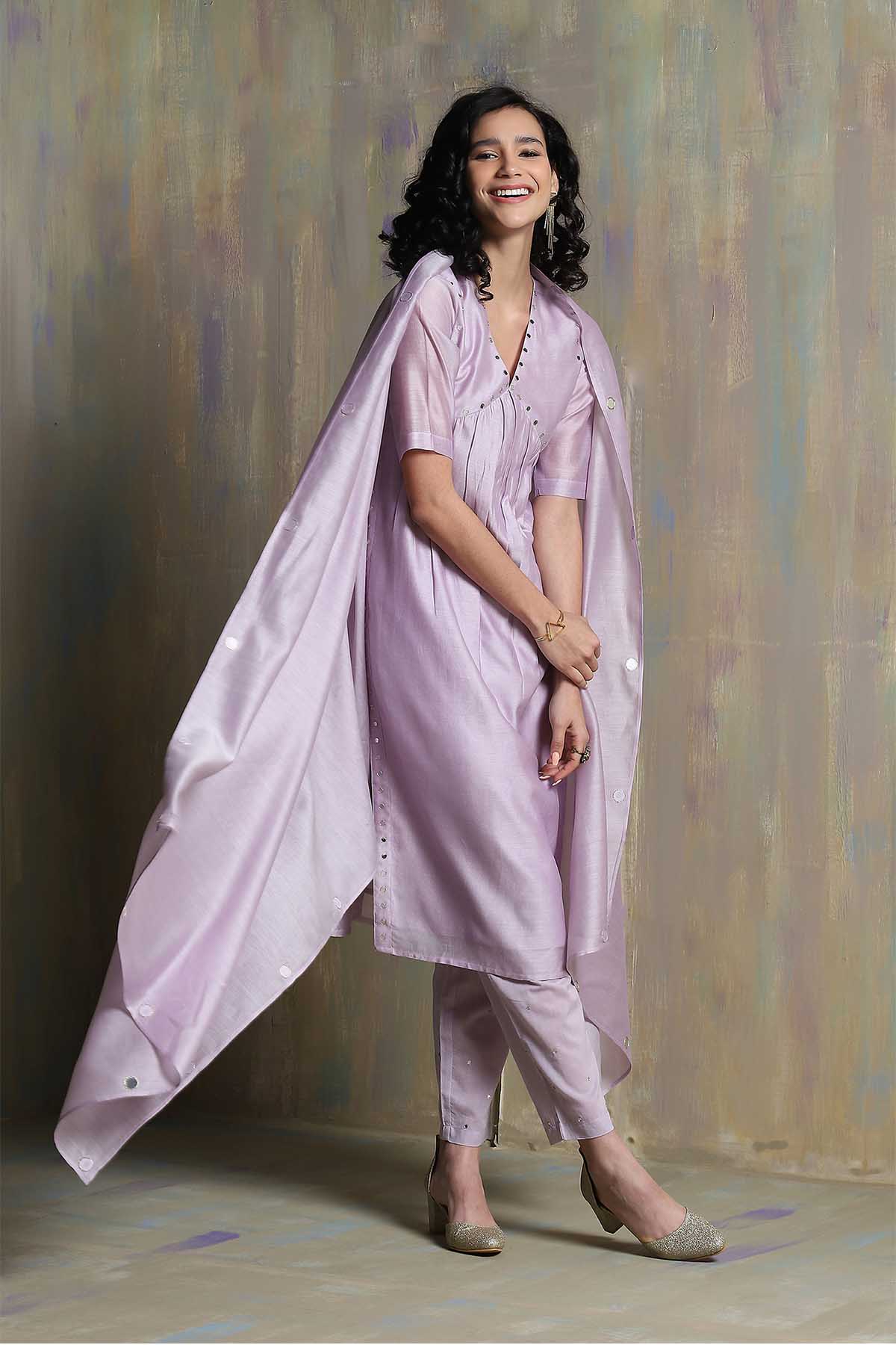 Lilac V-Neck Mirror Kurta Set