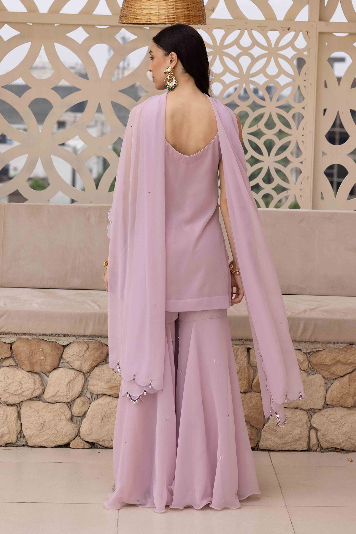 Lilac Yoke Embroidered Kurta Set