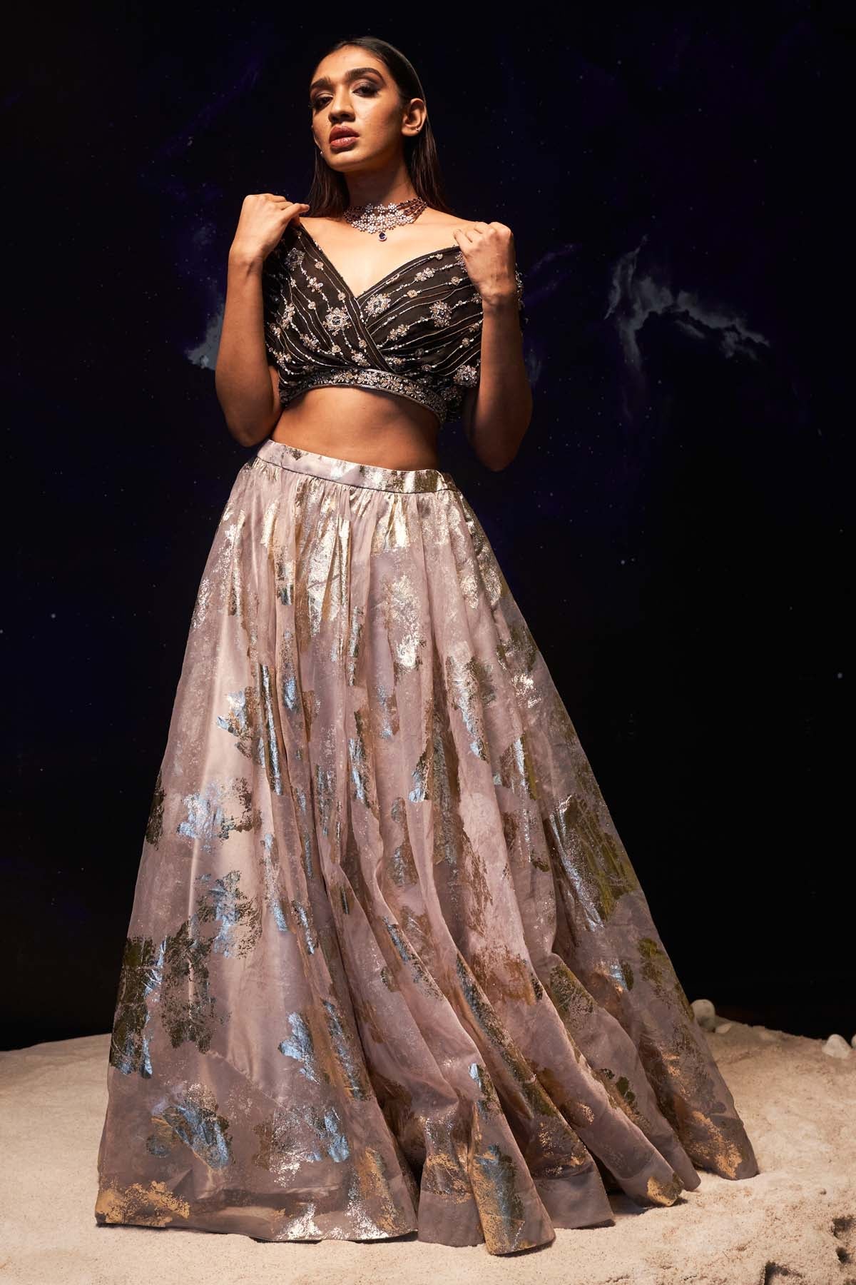 Seharre Lilac and Black Lehenga & Blouse for women online at ScrollnShops