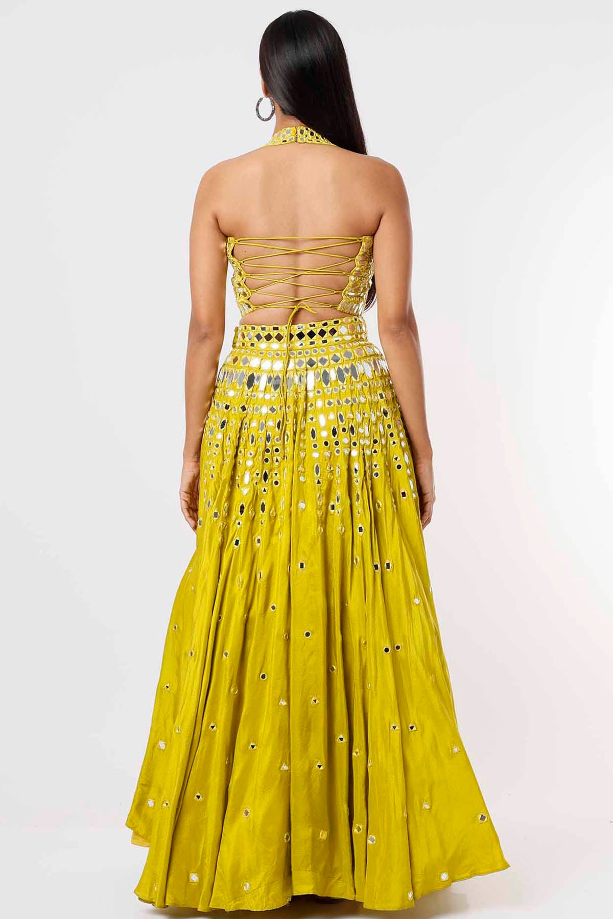 Lime Mirror Embroidered Lehenga Set