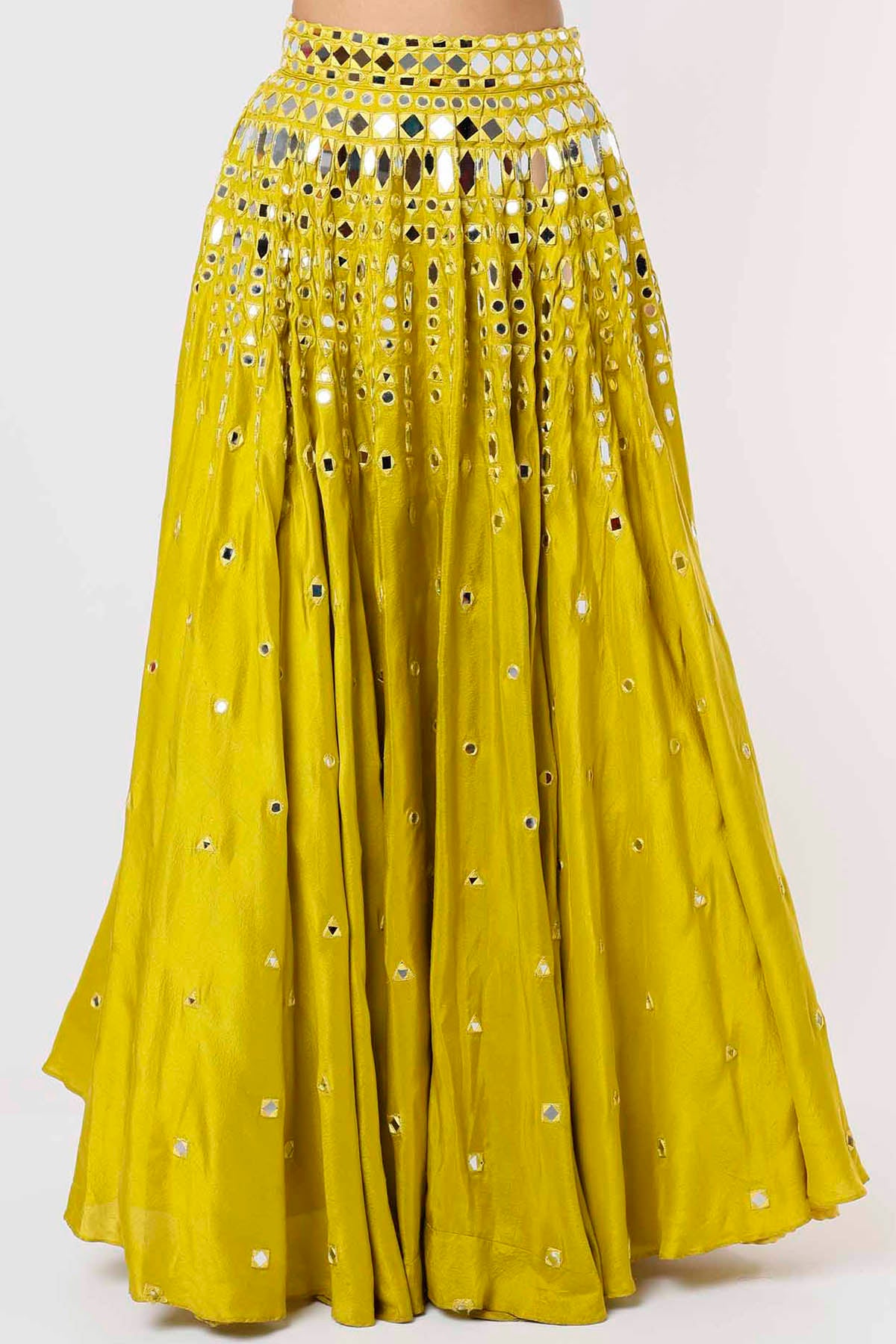 Lime Mirror Embroidered Lehenga Set