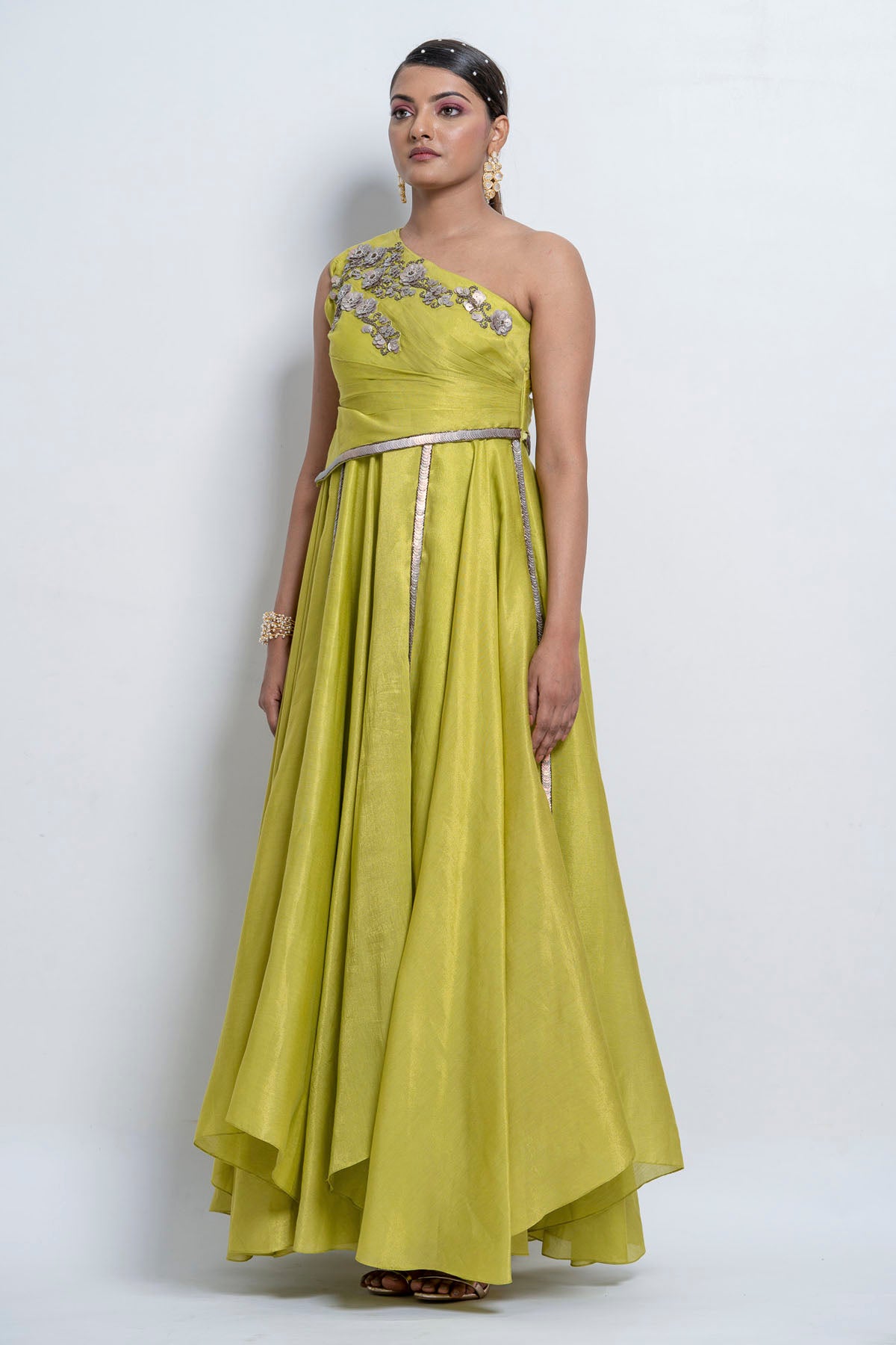 Lime One Shoulder Gown