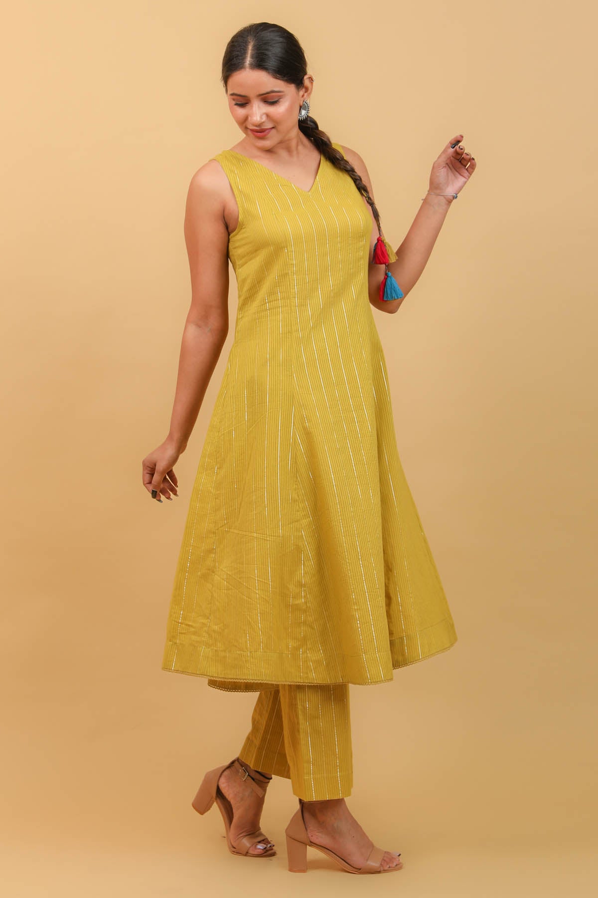 Lime Yellow Flared Kurta Set