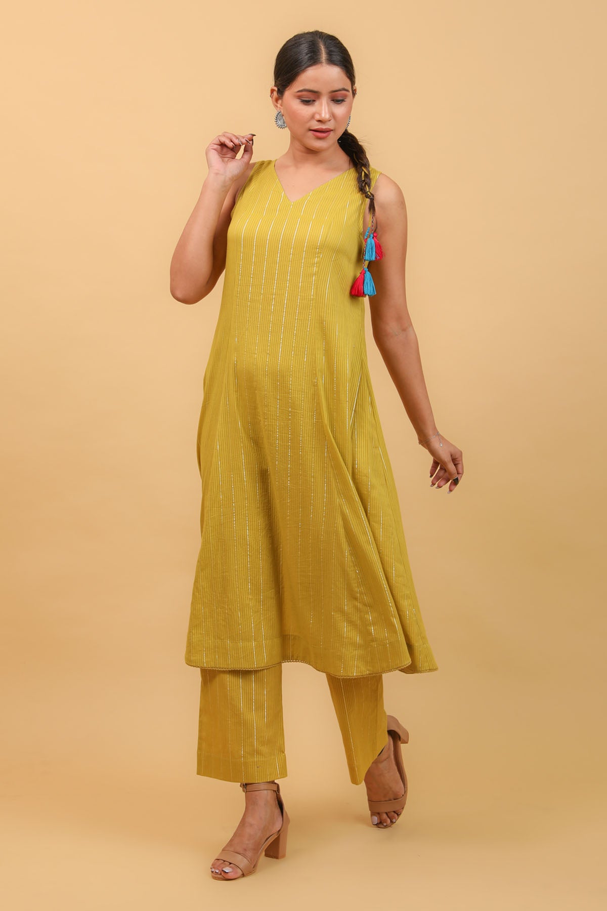 Lime Yellow Flared Kurta Set