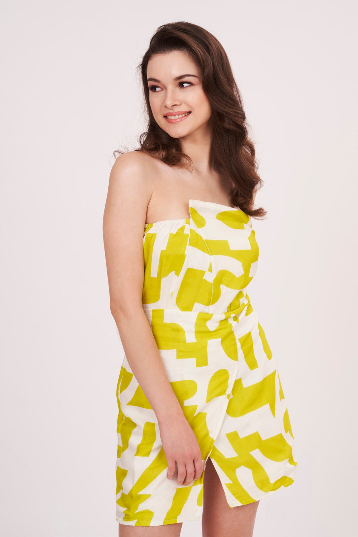 Lime Yellow Printed Tube Dress