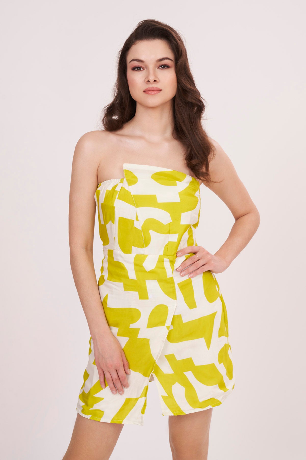 Lime Yellow Printed Tube Dress