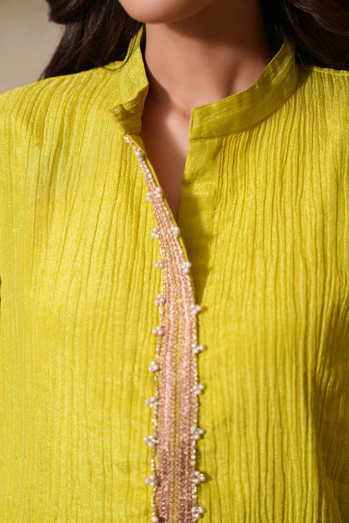 Lime A-Line Kurta & Narrow Pants